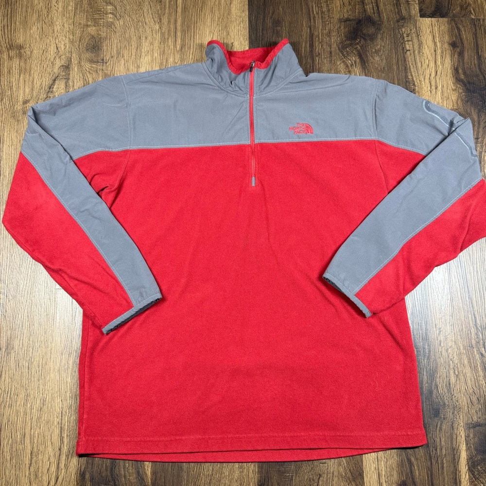 The North Face TKA 100 Fleece Pullover 1/4 Zip Soft Size XL Red & Gray